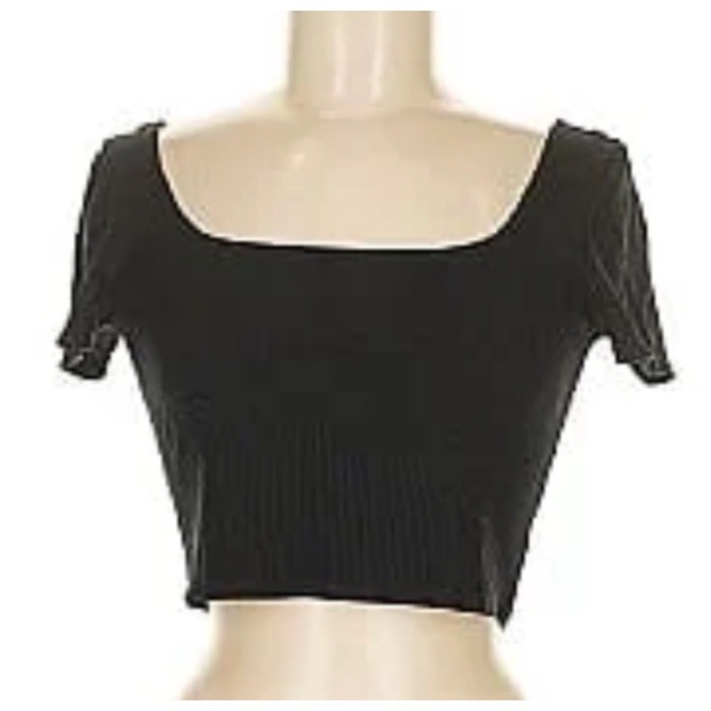 Reformation Jeans Women's Black Ribbed Kaleigh Ribbed Short Sleeve Crop Top S M‎